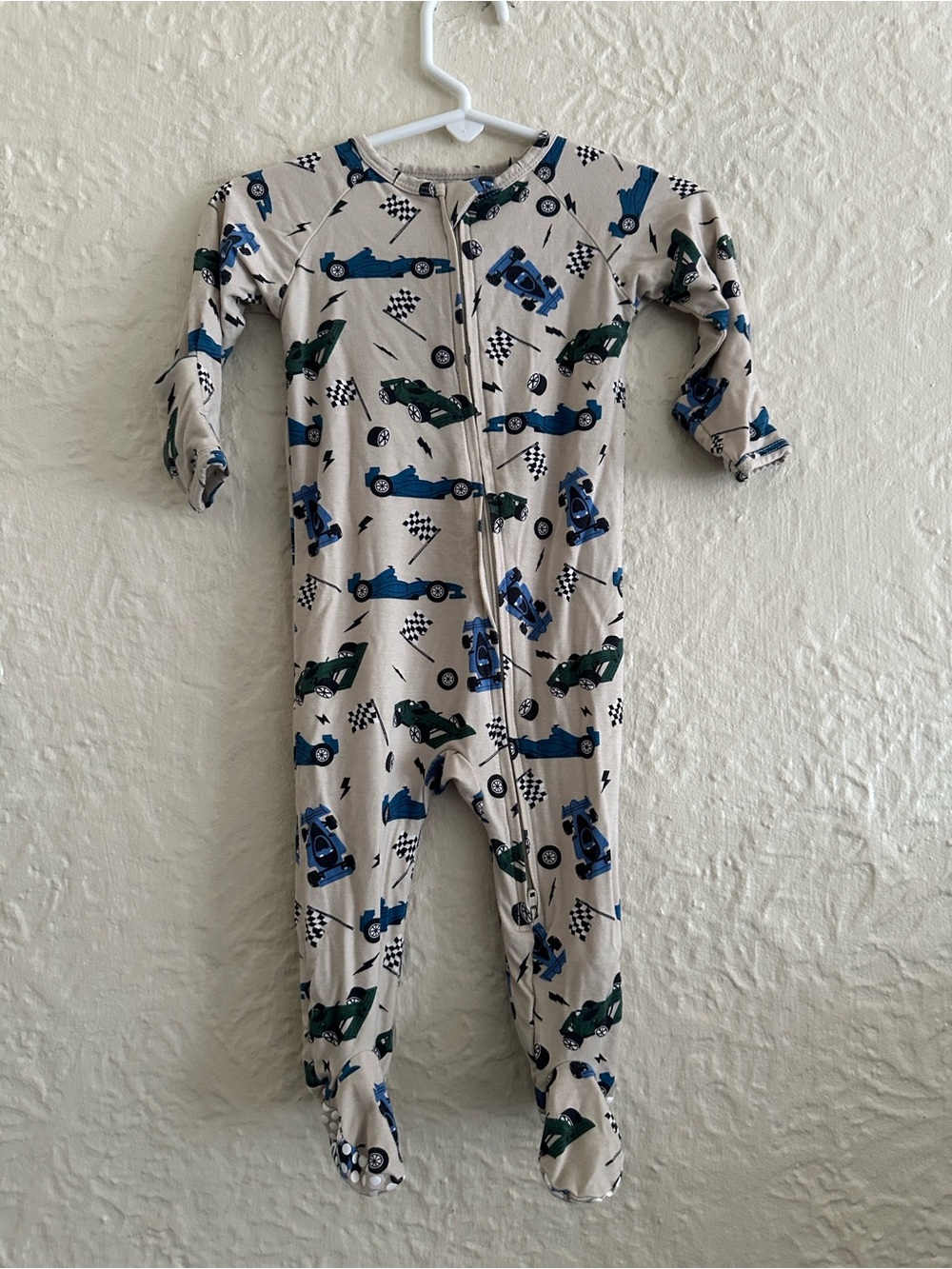 Sweet Bamboo Beige Blue Green Race Cars Sleeper Baby Boy 3-6 Months